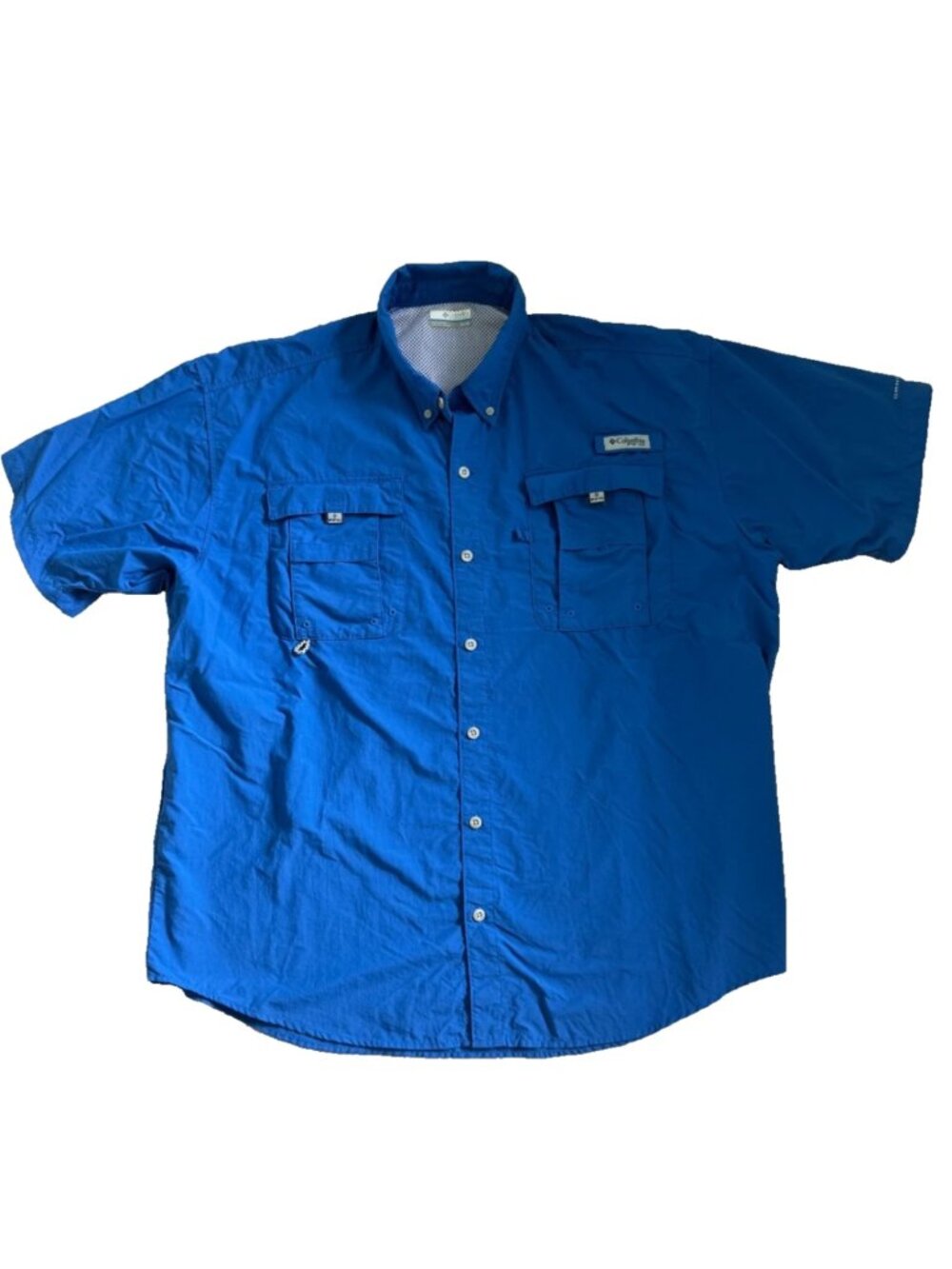 Columbia PFG Bahama II Short Sleeve Button Down Shirt Men's XL Fishing Blue
